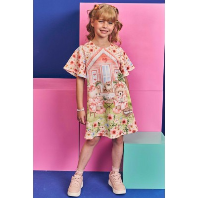  Vestido Cachorrinha com Ursinhas - Salmão